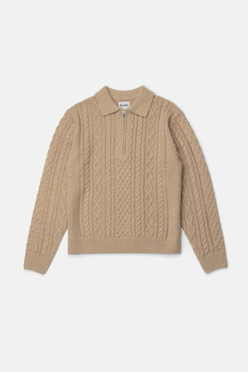 Mohair Quarter Zip Fisherman Knit Incense