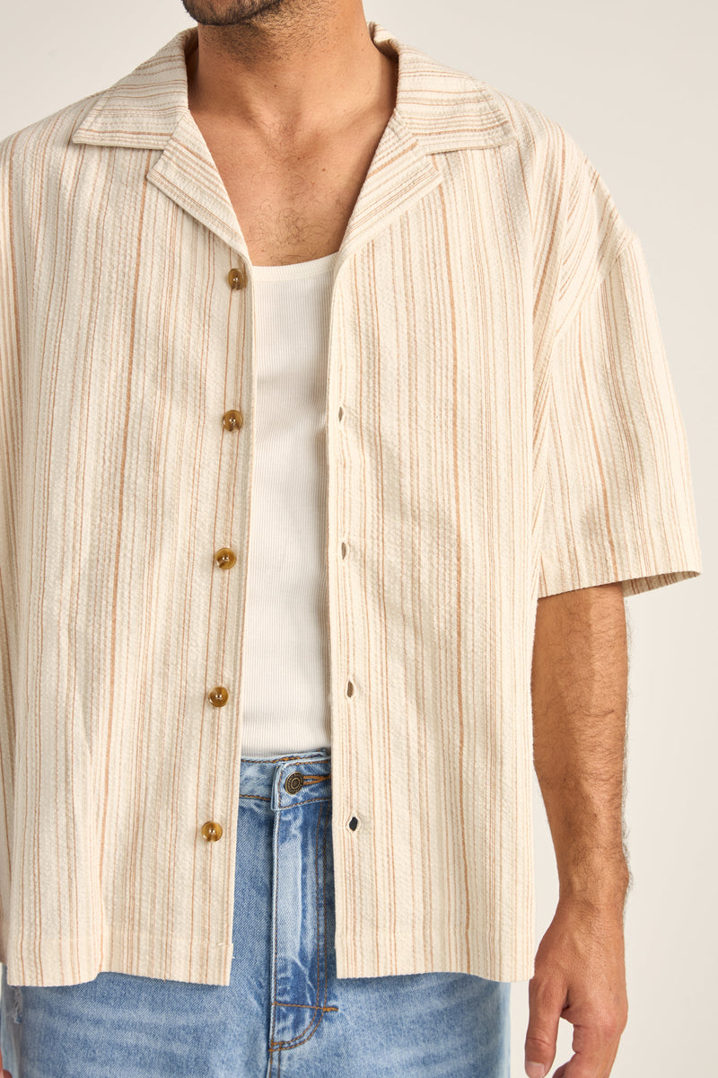 Benny Relaxed Stripe Ss Shirt Cream