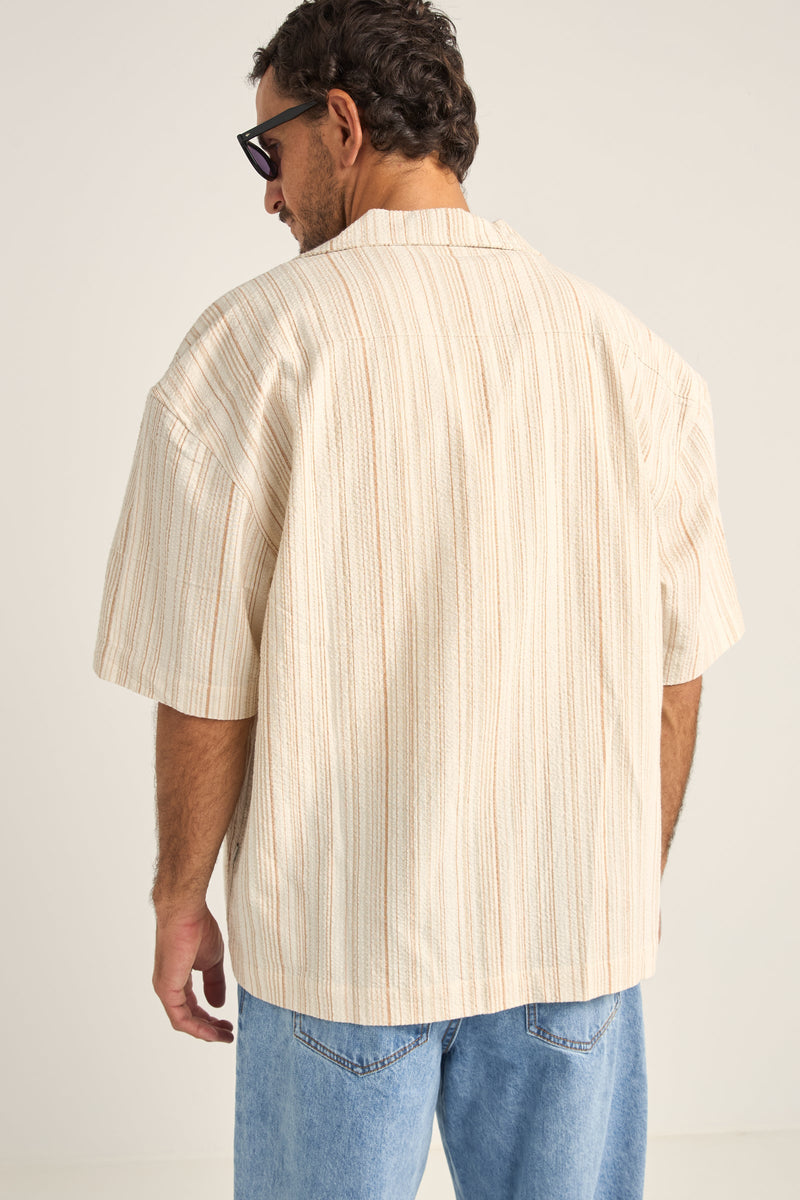 Benny Relaxed Stripe Ss Shirt Cream