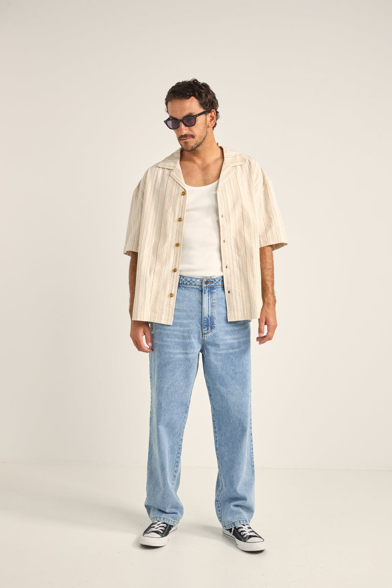 Benny Relaxed Stripe Ss Shirt Cream