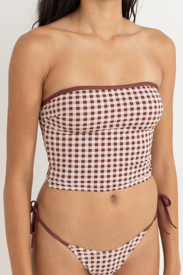 Parker Gingham Long Bandeau Top  Mahogany