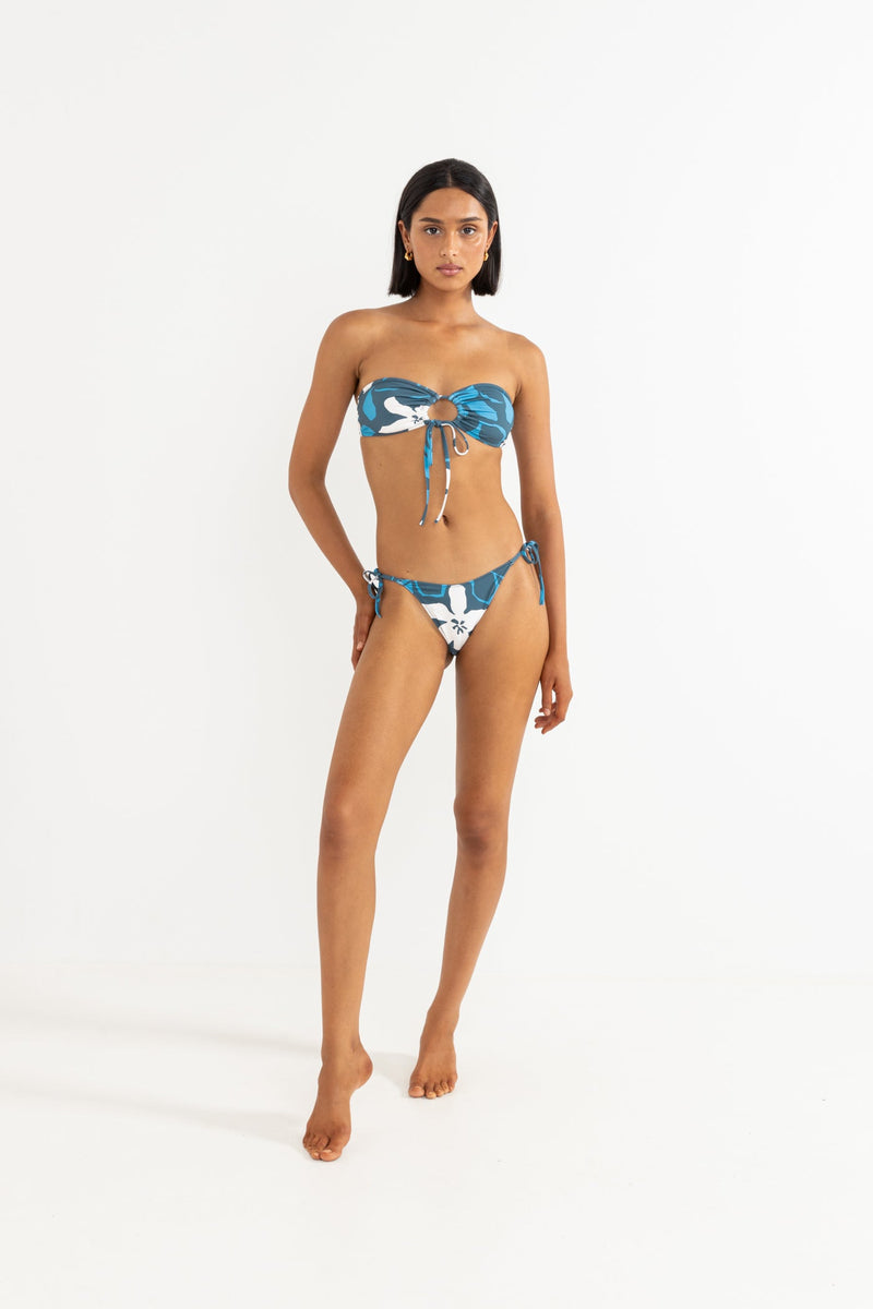 Malia Floral Tie Front Bandeau Top Blue