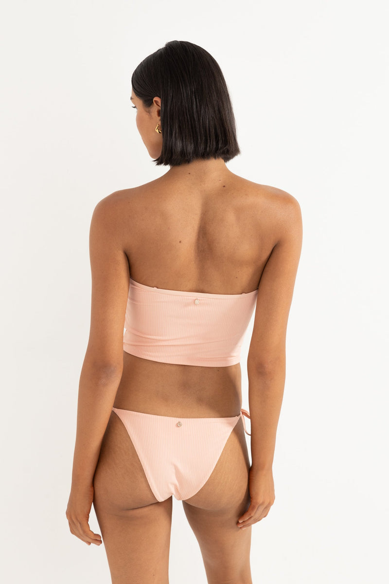 Shine Rib Long Bandeau Top Coral