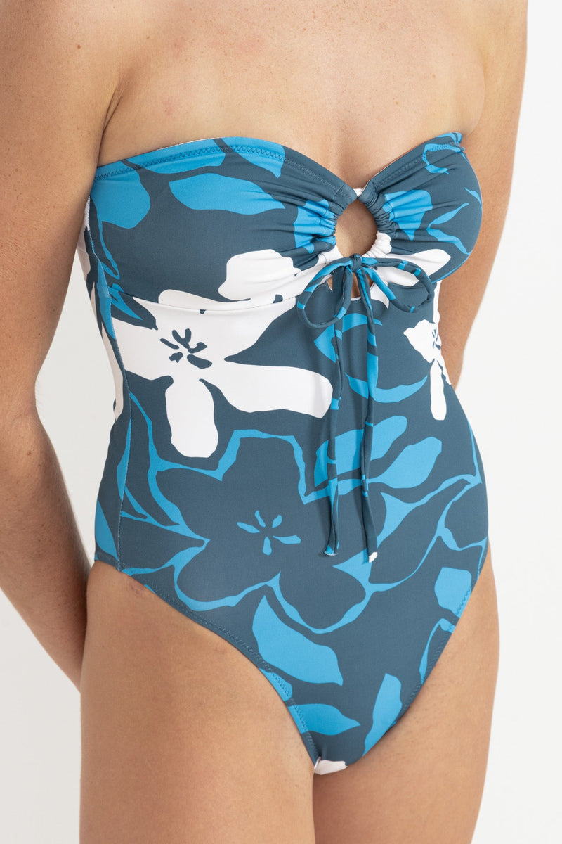 Malia Floral Tie Front One Piece Blue