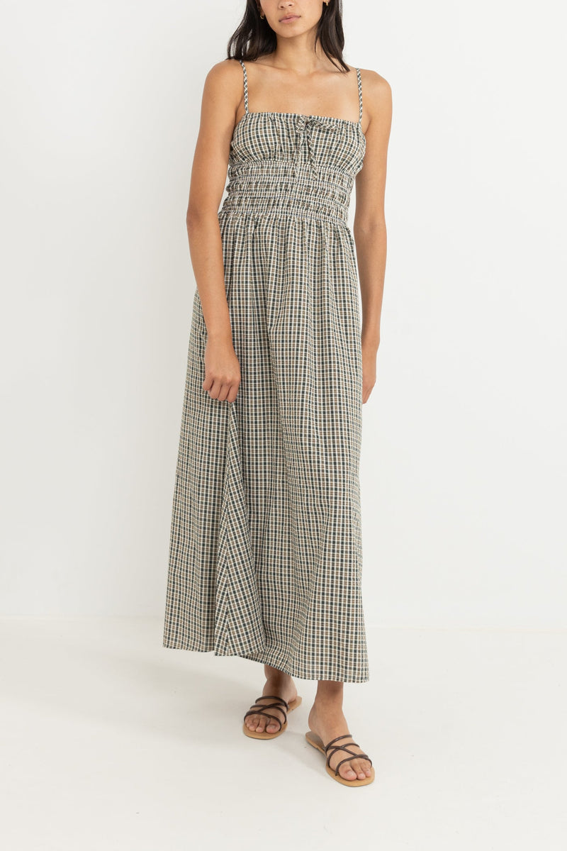 Antibes Plaid Midi Dress Olive