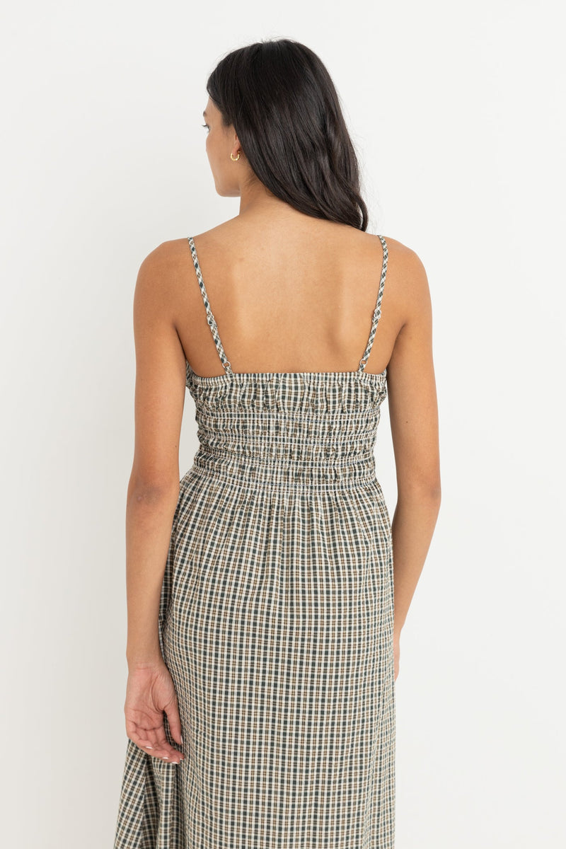 Antibes Plaid Midi Dress Olive