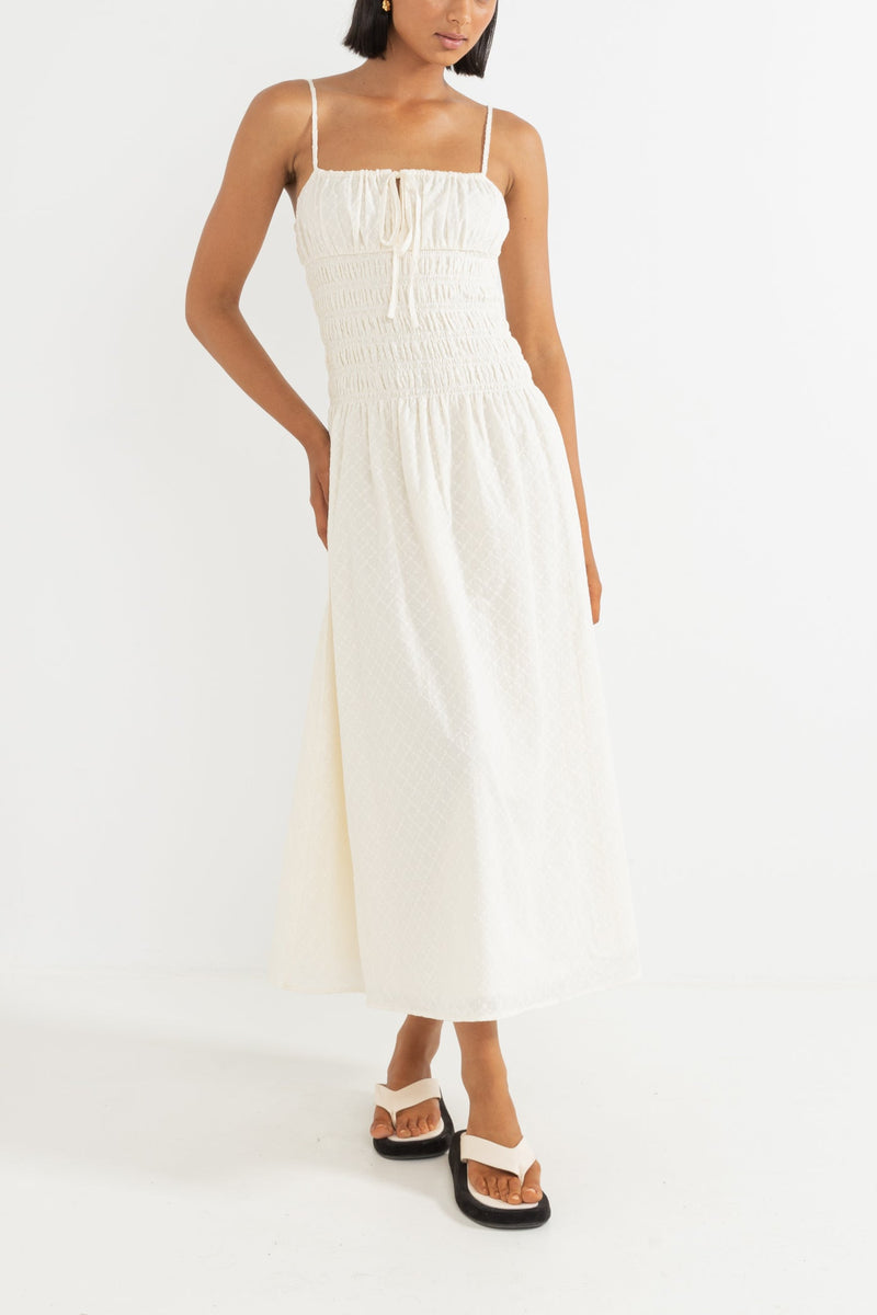 Porto Eyelet Midi Dress Natural