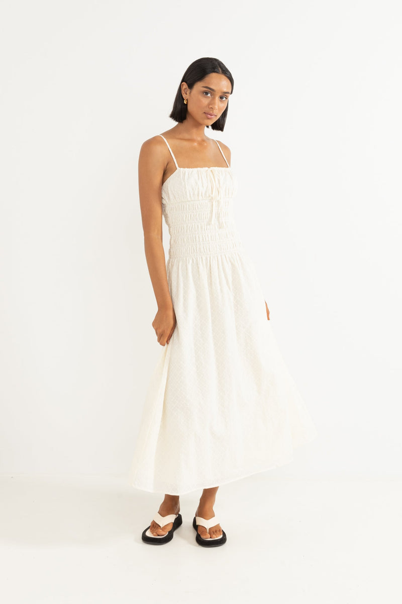 Porto Eyelet Midi Dress Natural