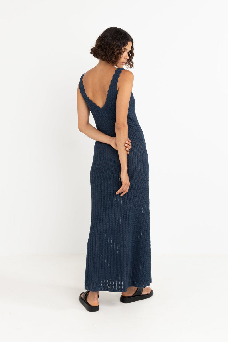 Scallop Knit Maxi Dress Navy