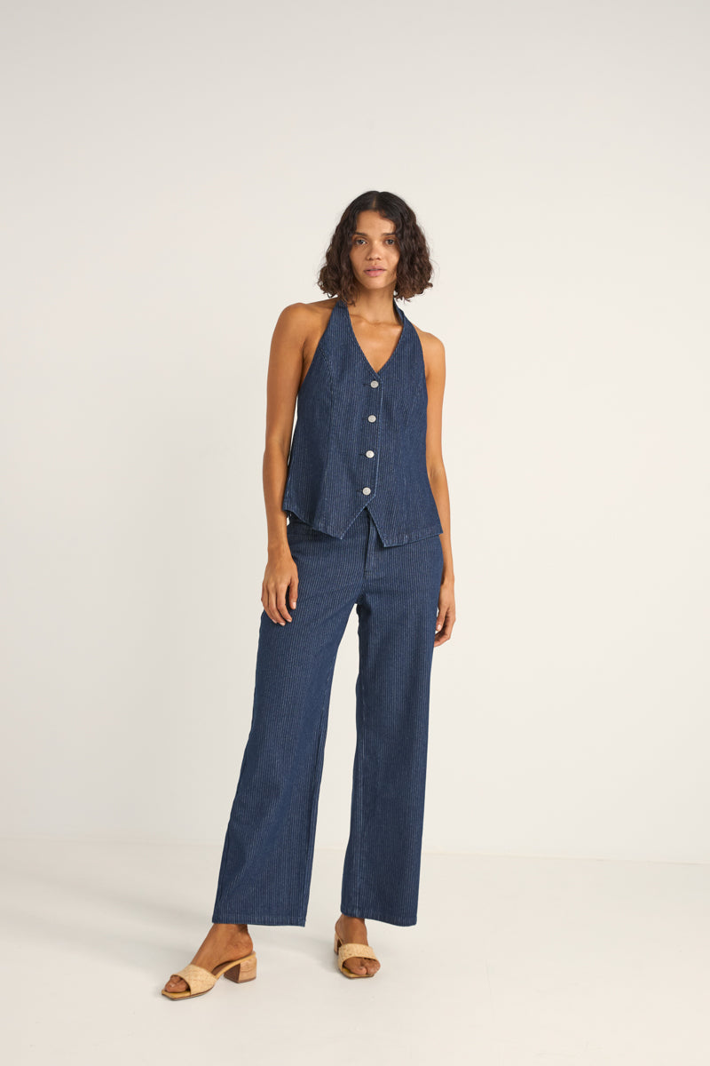 Pinstripe Halter Vest Denim