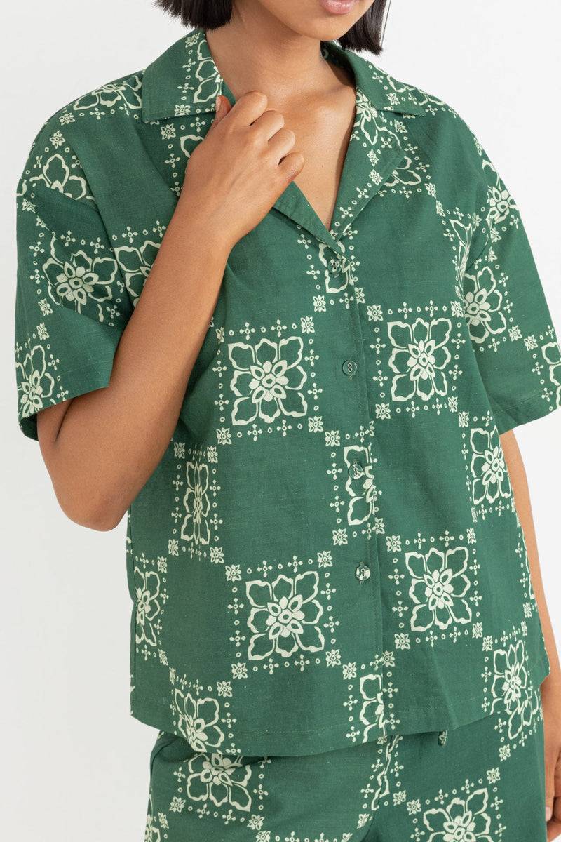 Stamped Floral Shirt Jade