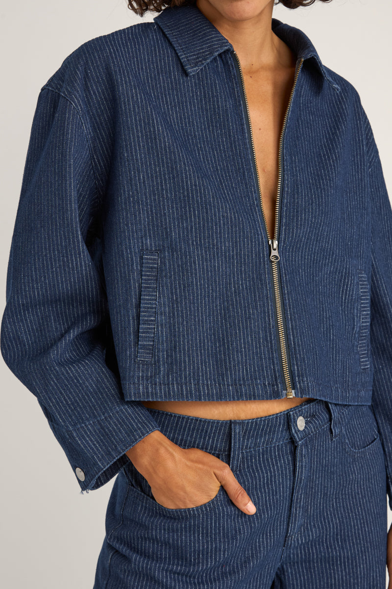 Pinstripe Cropped Jacket Indigo