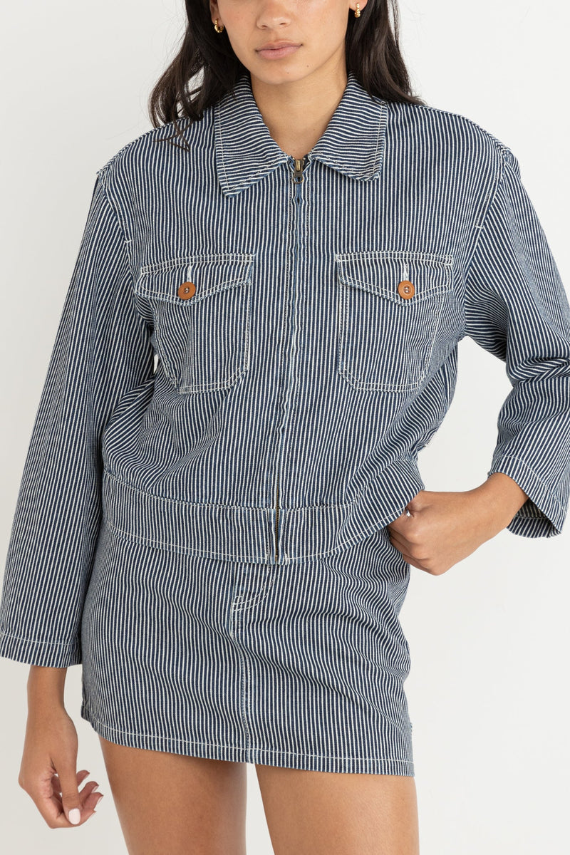 Marsielle Utility Jacket Indigo Stripe