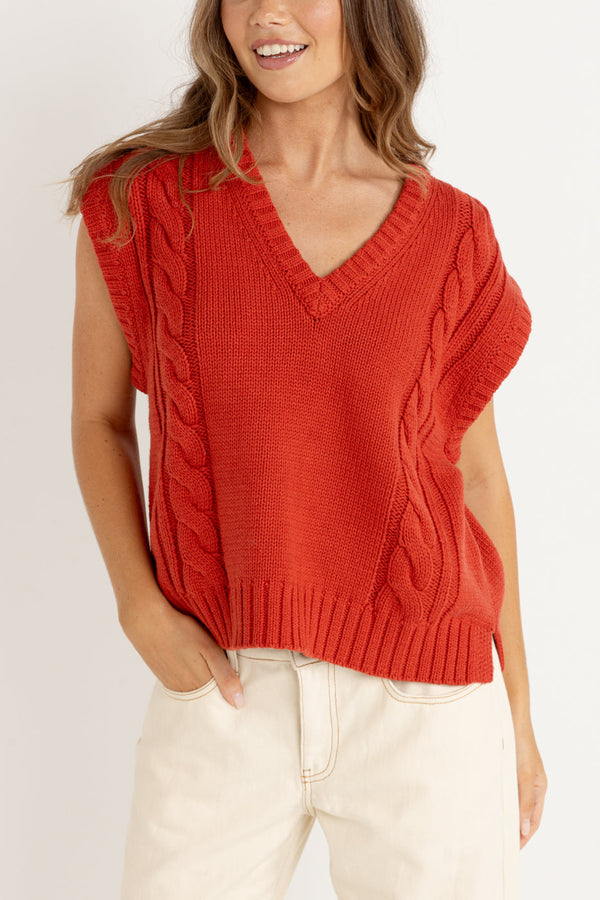 Stanley Cable Knit Vest Red