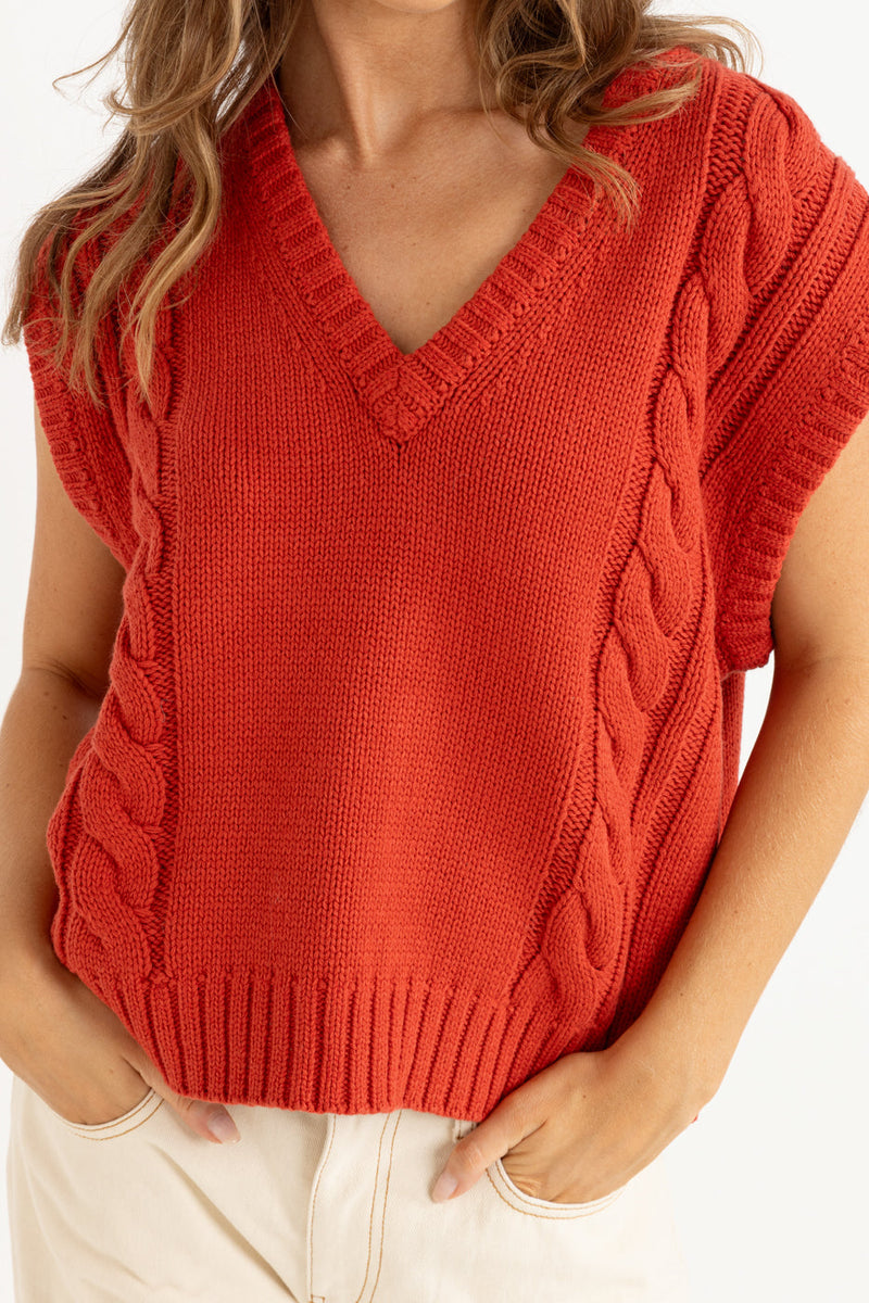 Stanley Cable Knit Vest Red