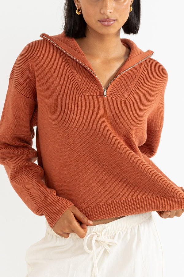 Vintage Zip Knit Burnt Orange