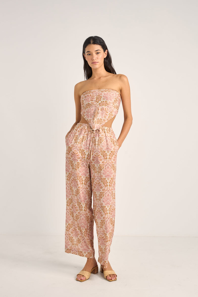 Jessie Paisley Drawstring Pant Rose