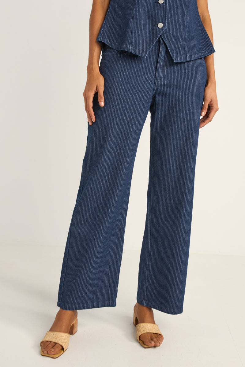 Pinstripe Mid-Rise Pant Indigo