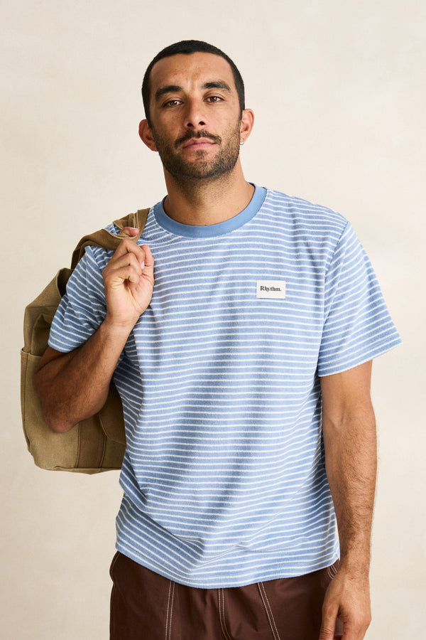 Vintage Terry Stripe Ss T-Shirt Blue