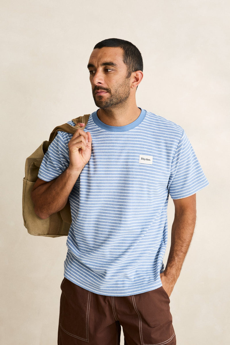 Vintage Terry Stripe Ss T-Shirt Blue