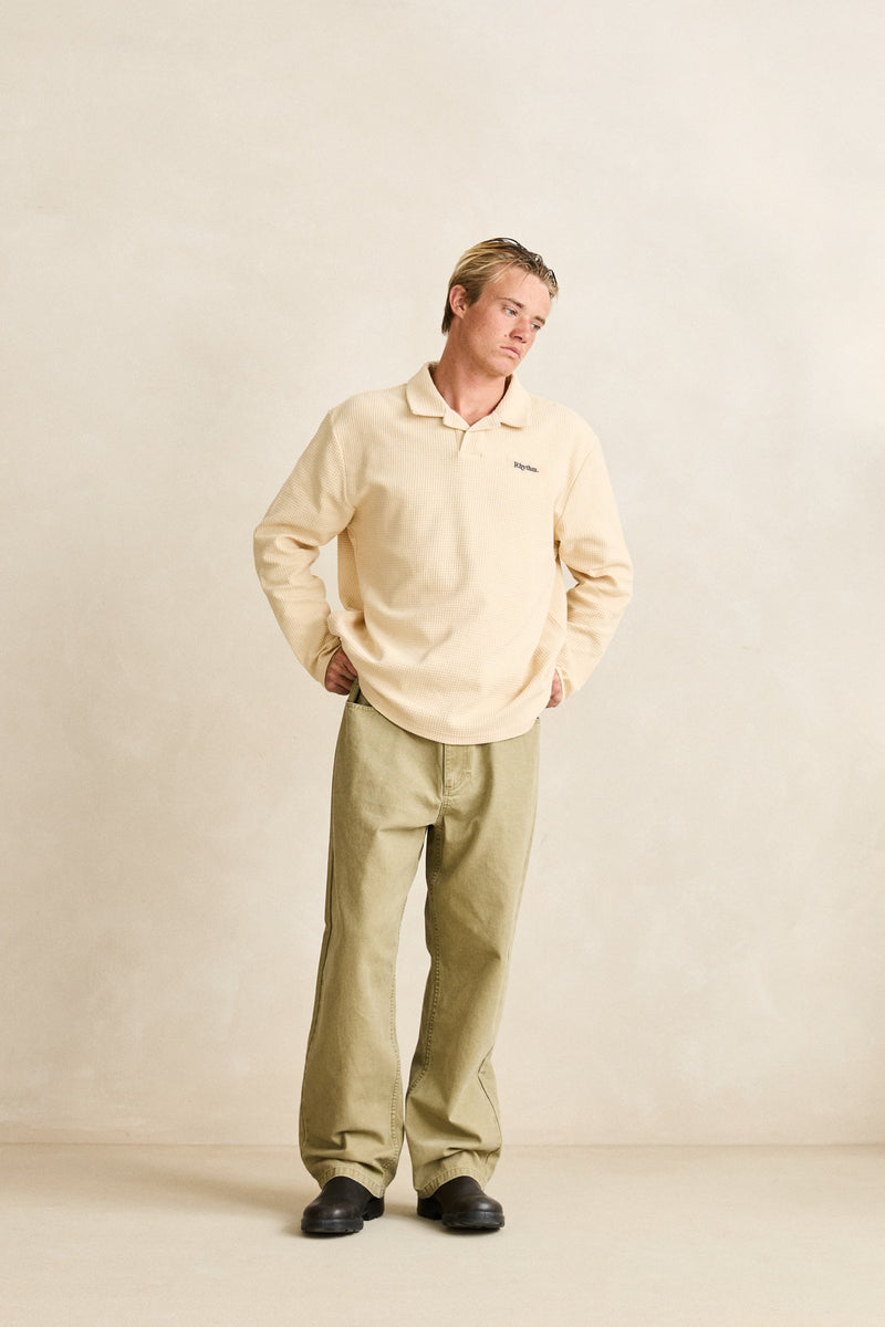 Waffle Rugby Ls Polo Cream