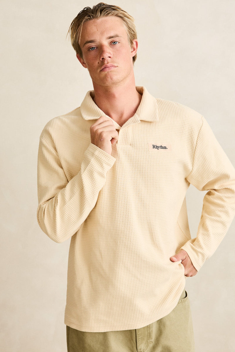 Waffle Rugby Ls Polo Cream