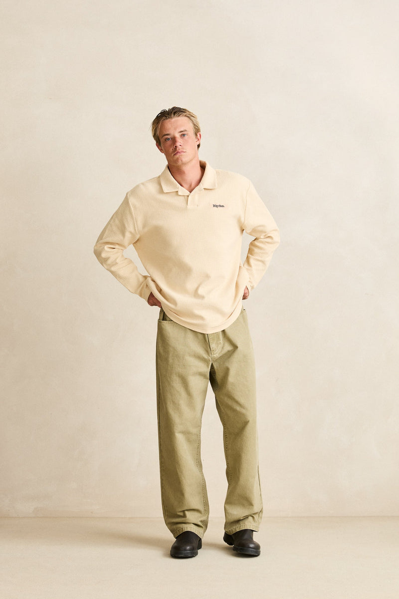 Waffle Rugby Ls Polo Cream