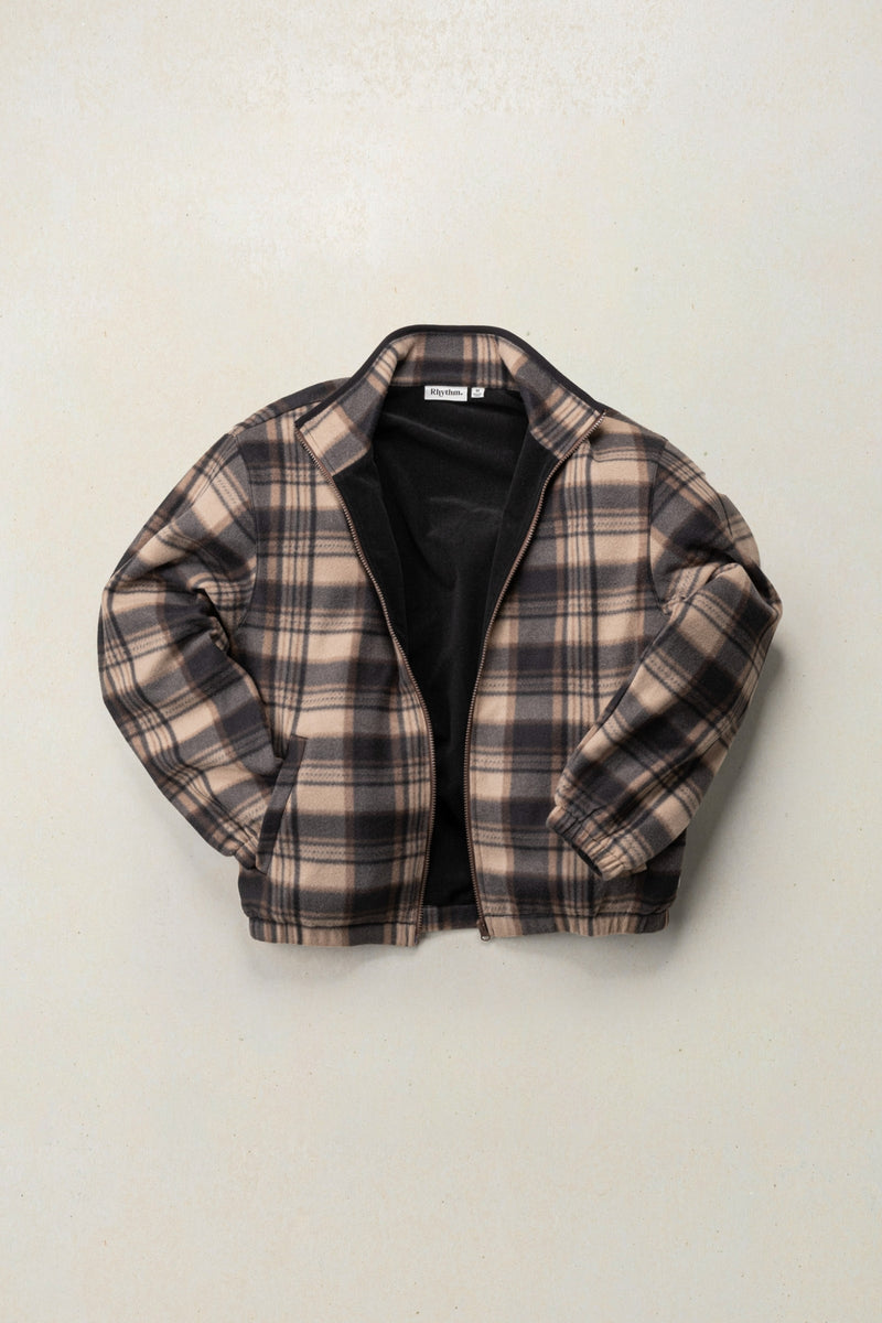 Checkered Fleece Zip Thru Ochre