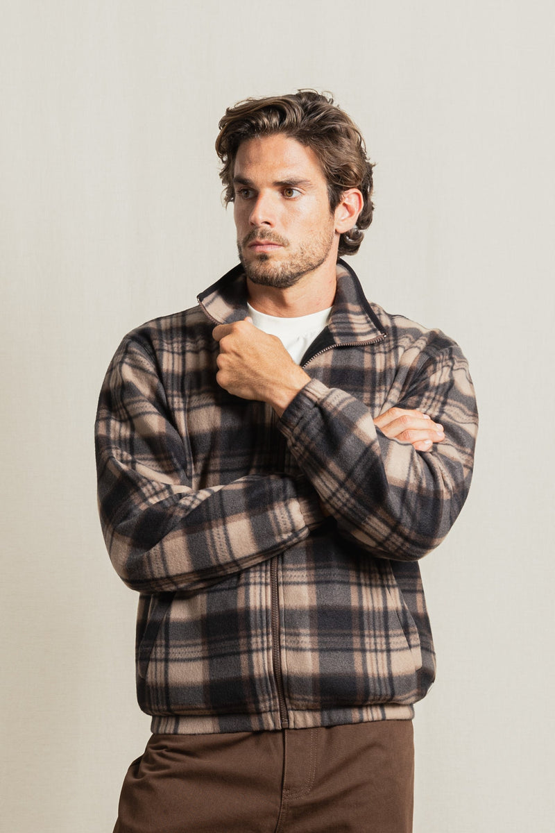 Checkered Fleece Zip Thru Ochre