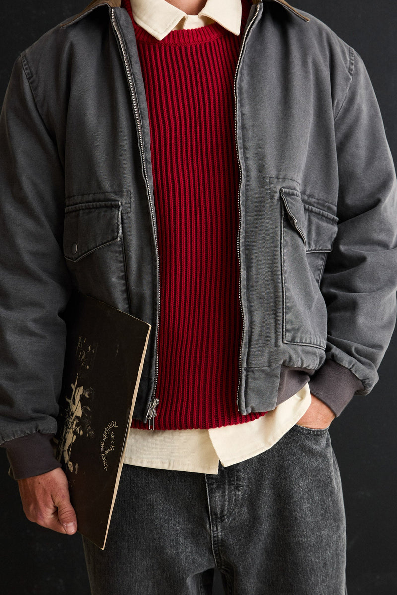 Washed Canvas Bomber Jacket Charcoal