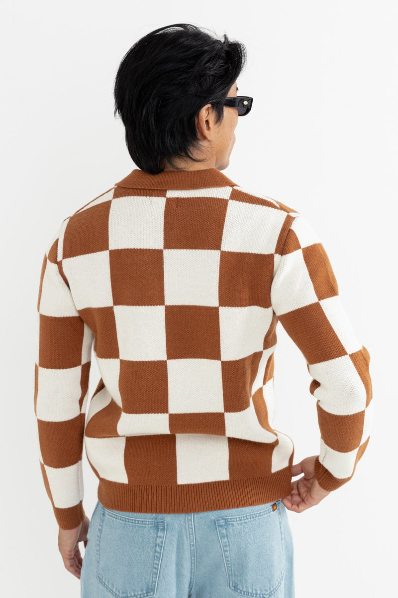 Rhumba Check Ls Polo Knit Brown