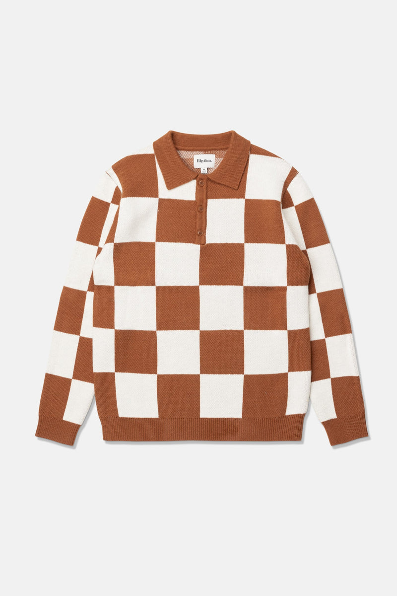 Rhumba Check Ls Polo Knit Brown