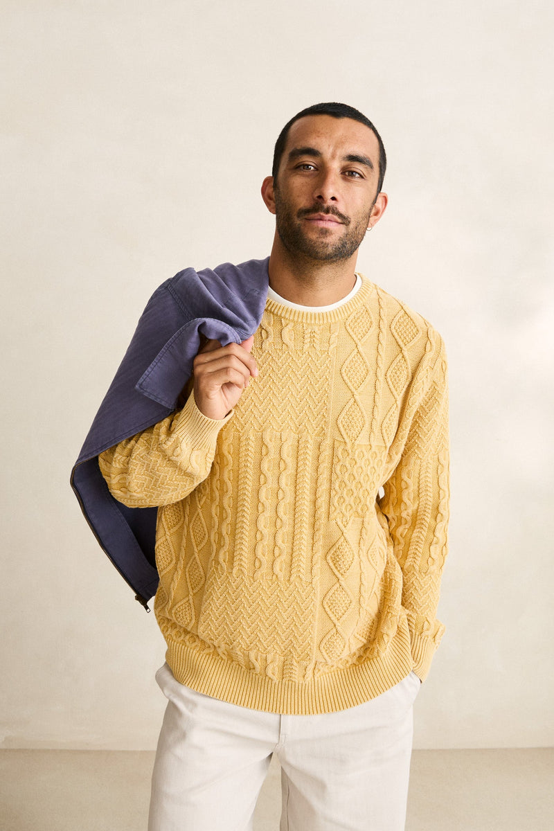 Patchwork Salt Wash Knit Cornsilk
