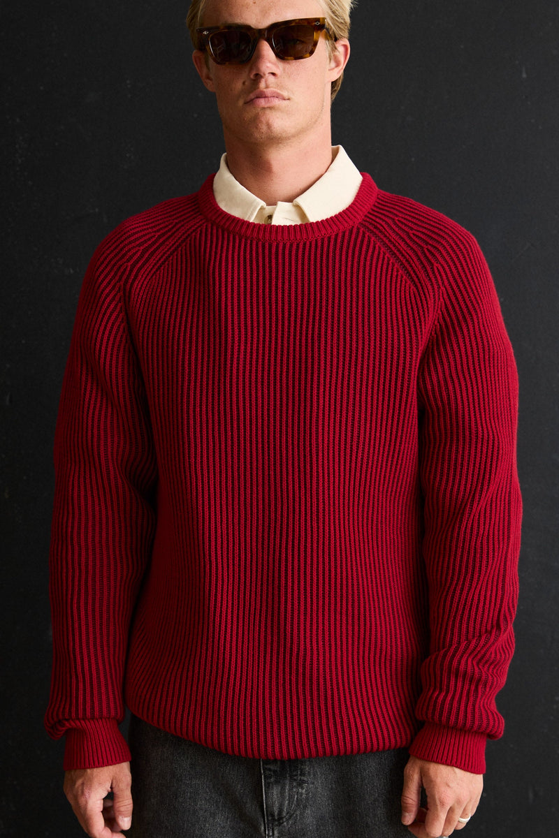 Texture Stripe Knit Moroccan Red
