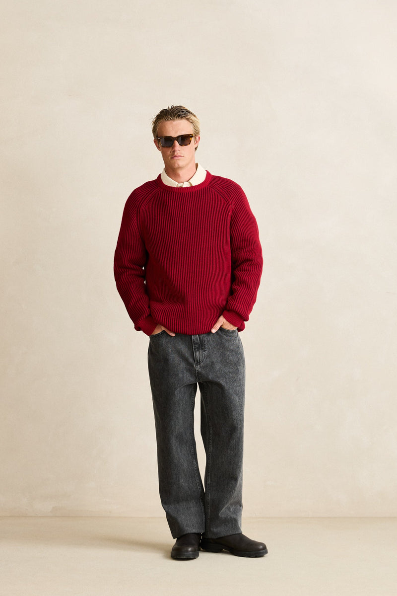 Texture Stripe Knit Moroccan Red