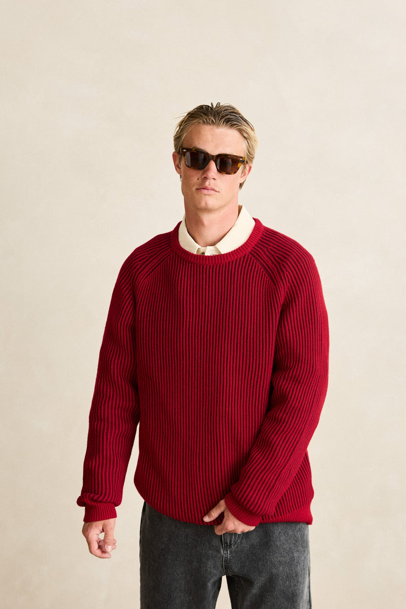 Texture Stripe Knit Moroccan Red