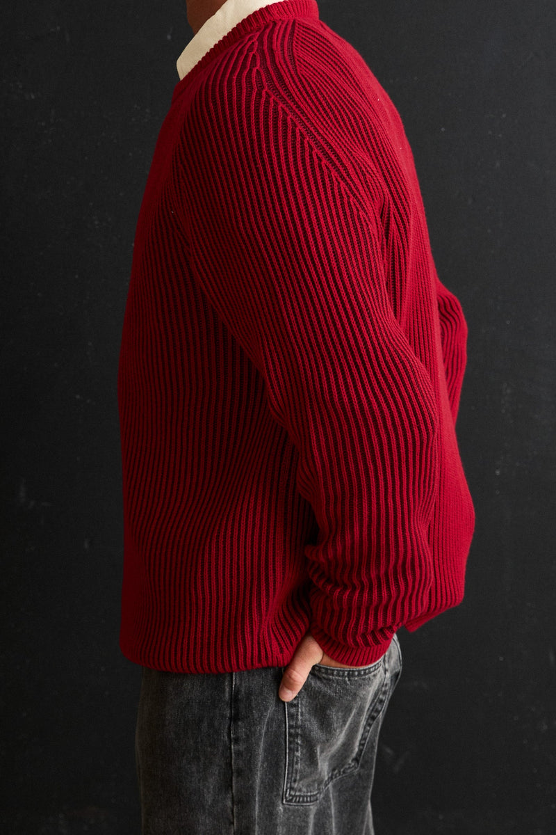 Texture Stripe Knit Moroccan Red