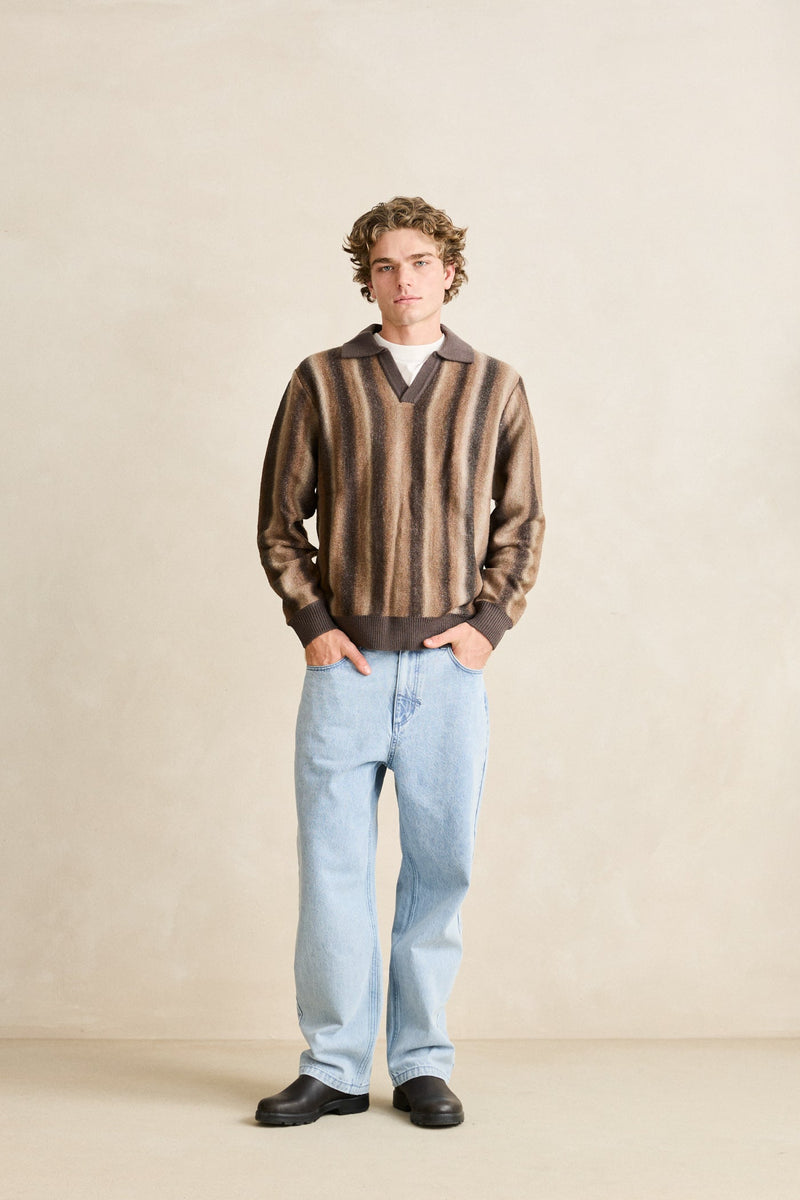 Broadcast Knit Ls Polo Dusty Red