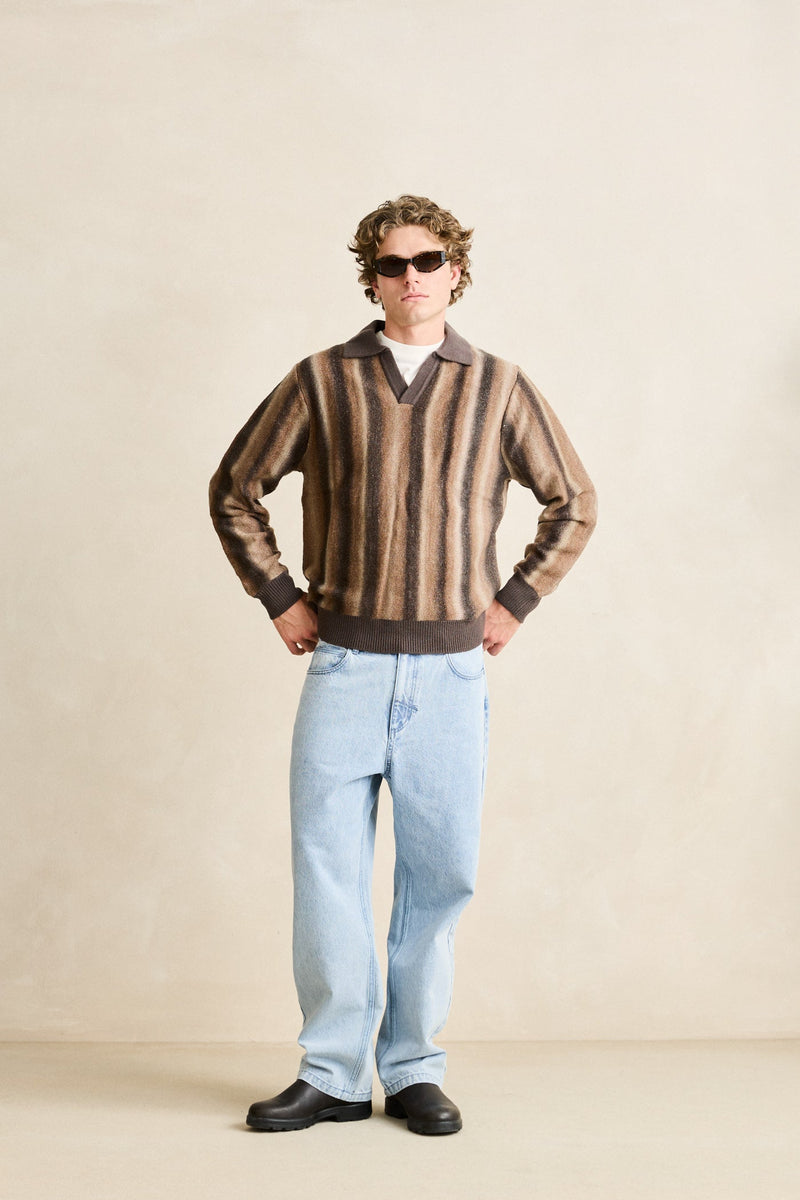 Broadcast Knit Ls Polo Dusty Red