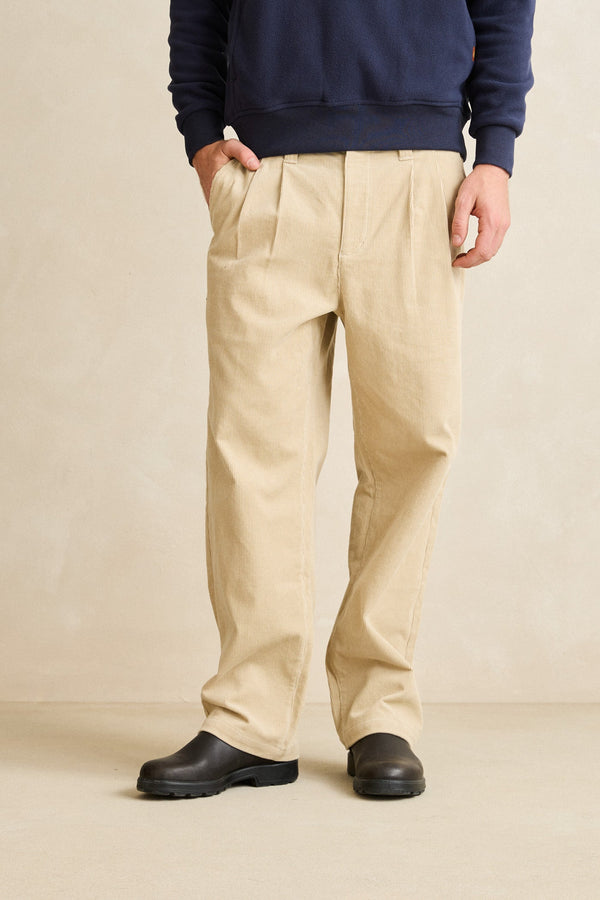 Double Pleat Cord Trouser Sand