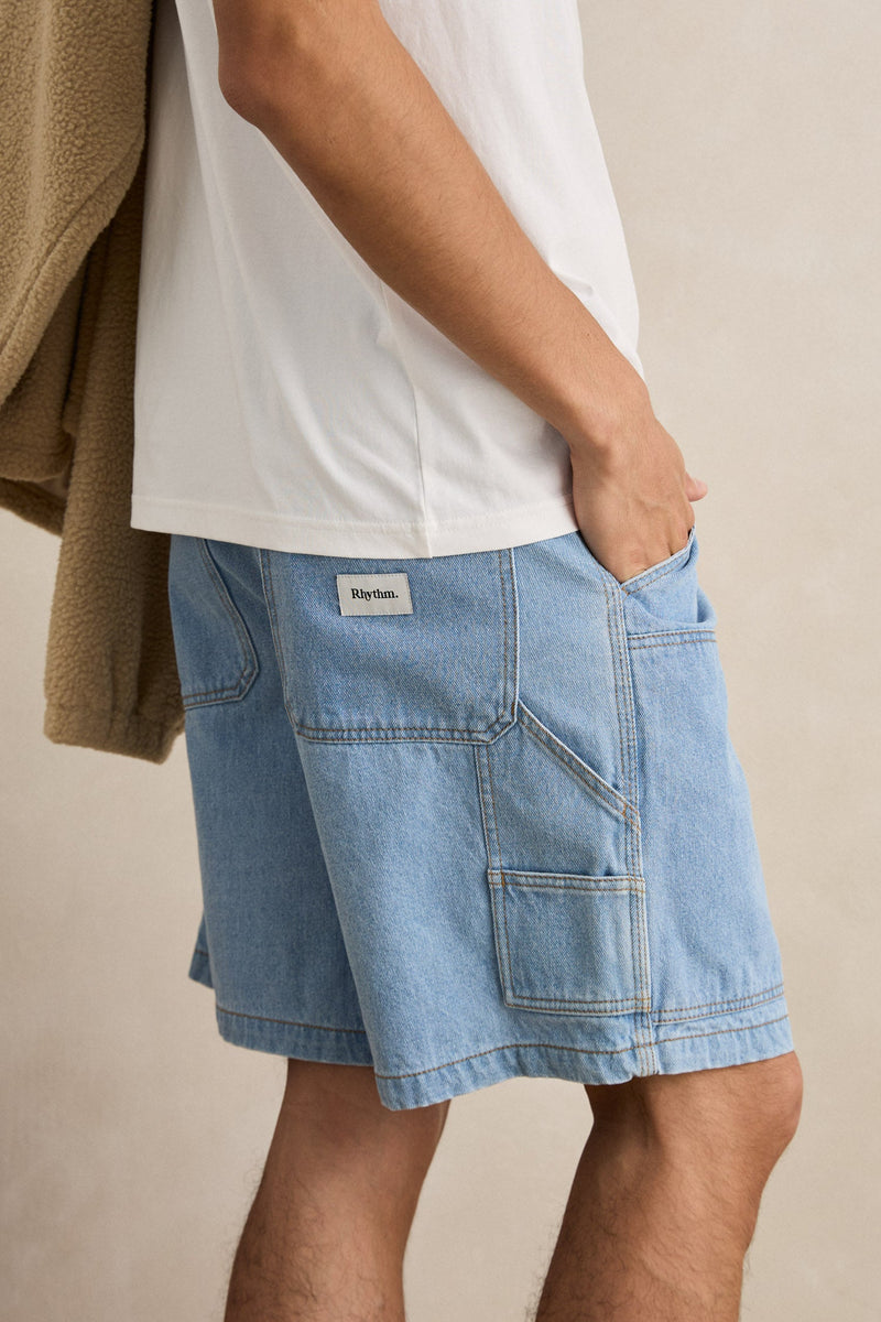 Double Knee Denim Short Blue Wash