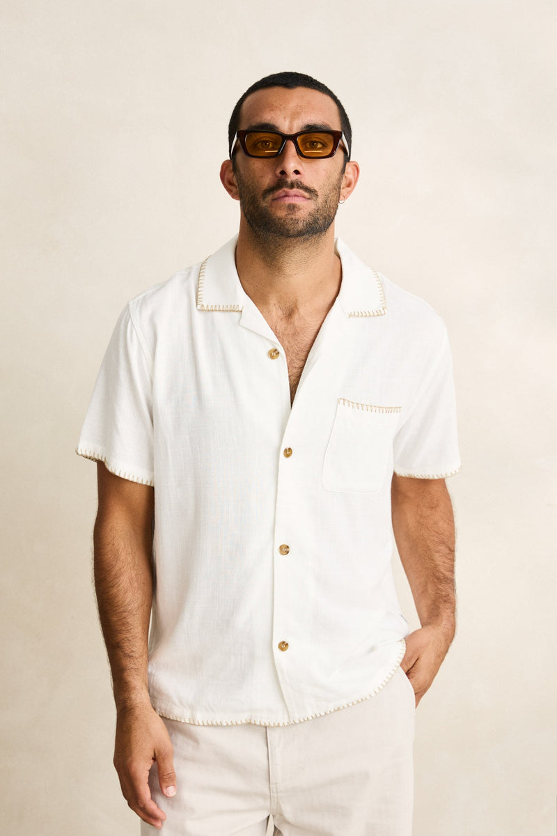 Linen Whip Stitch Ss Shirt Vintage White