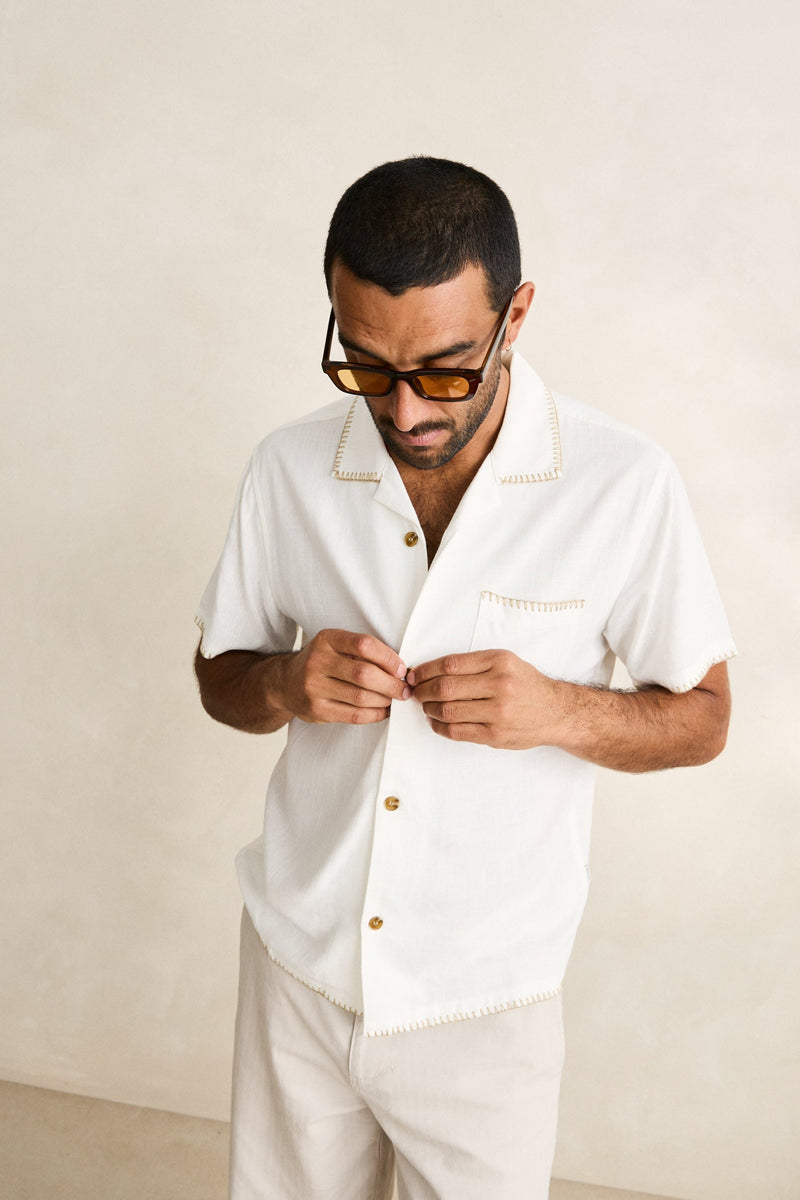 Linen Whip Stitch Ss Shirt Vintage White