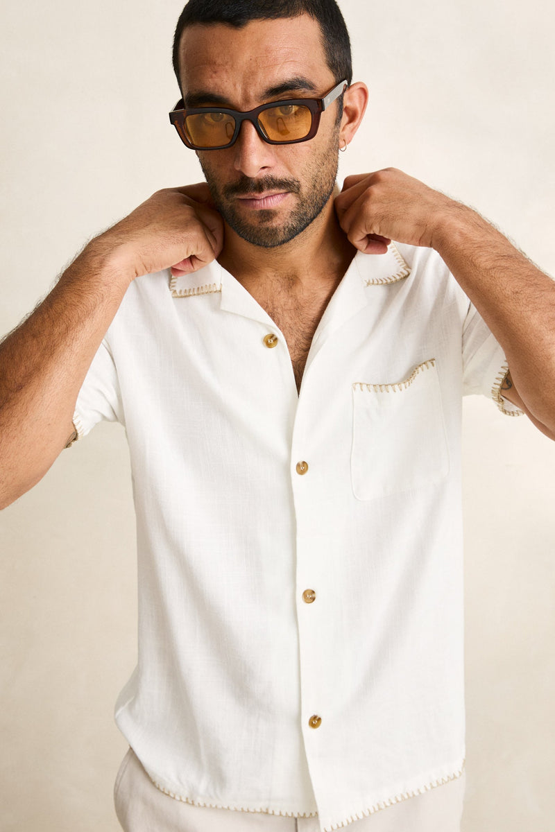 Linen Whip Stitch Ss Shirt Vintage White