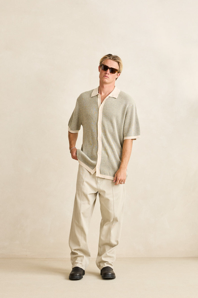 Hi Lo Knit Button Up Natural