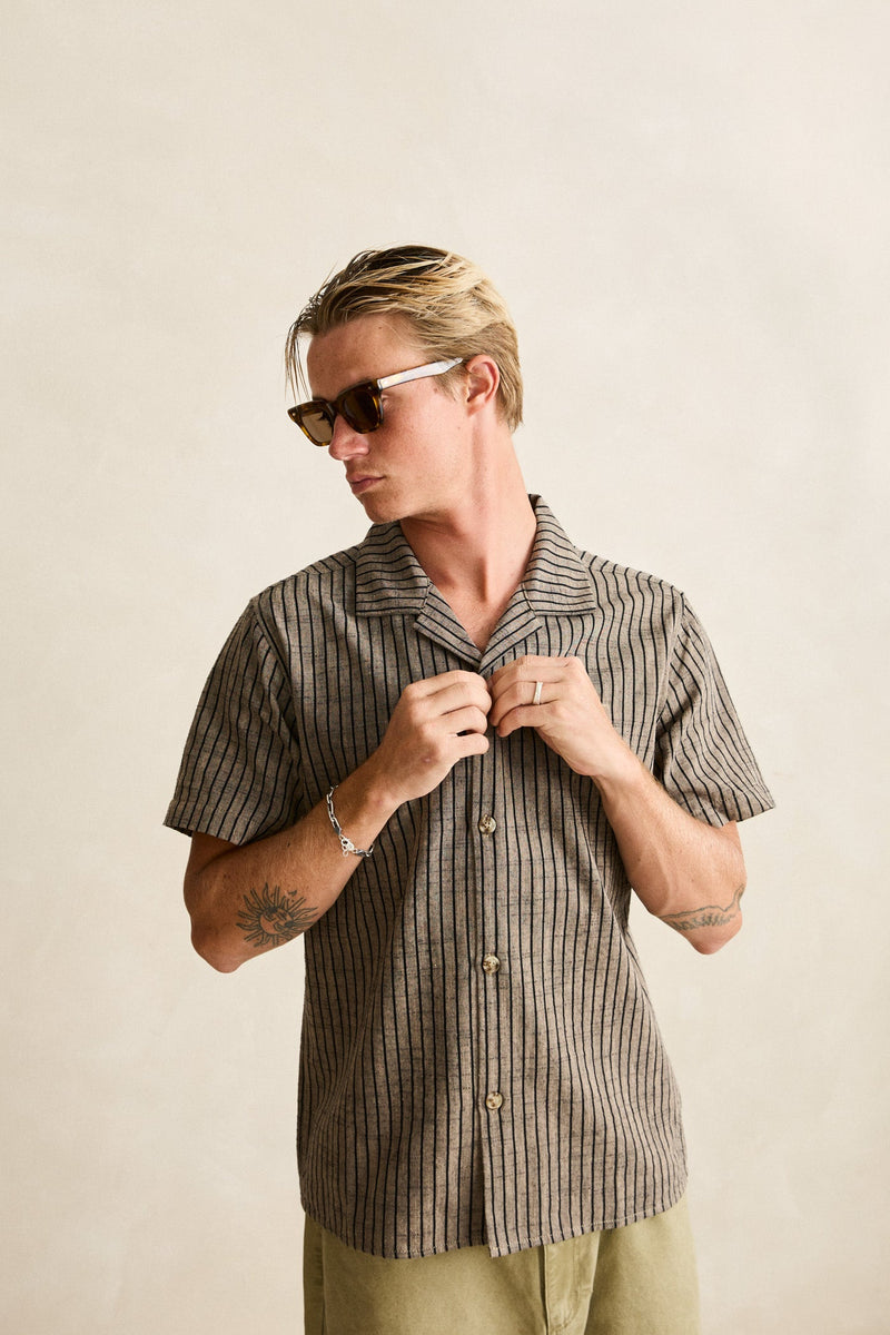 Texture Stripe Ss Shirt Natural