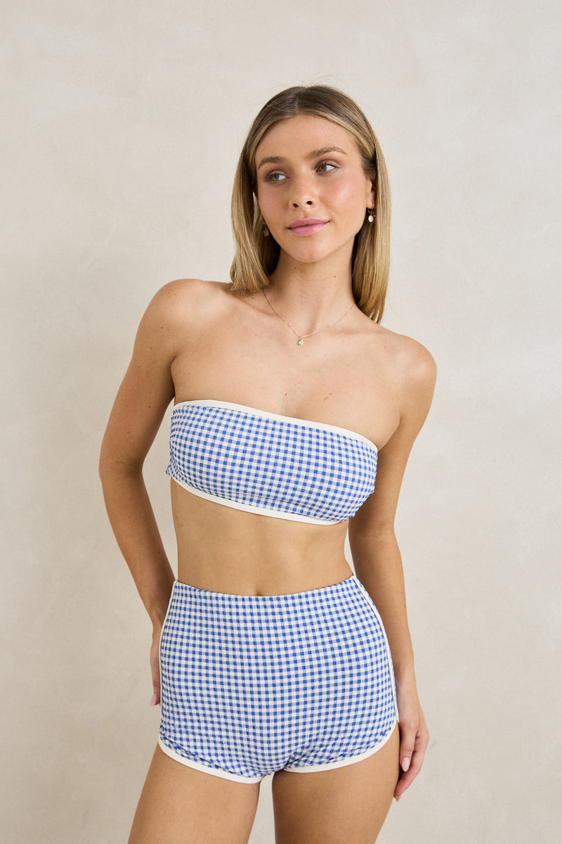 Capri Check Boyleg Pant Blue