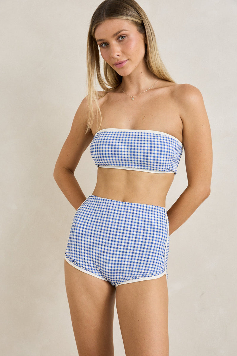 Capri Check Boyleg Pant Blue