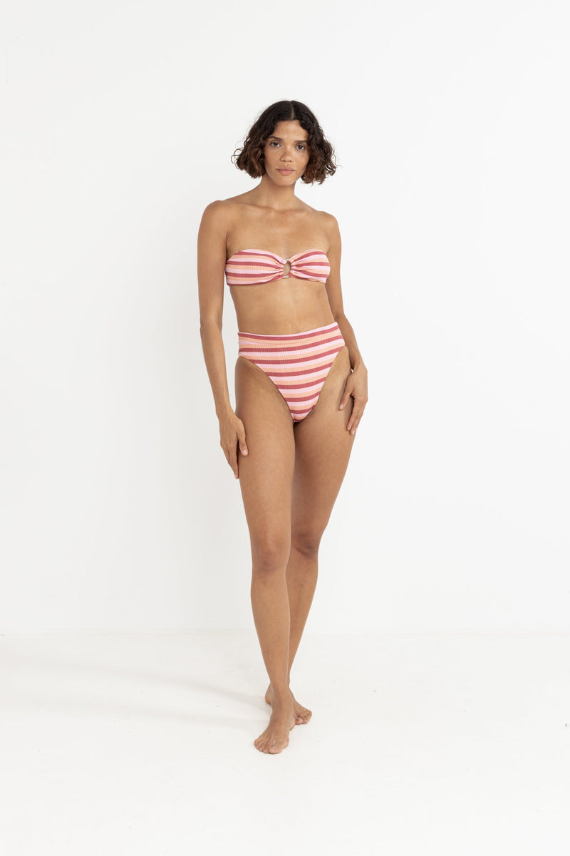 Ibiza Stripe Rib Bandeau Top Pink