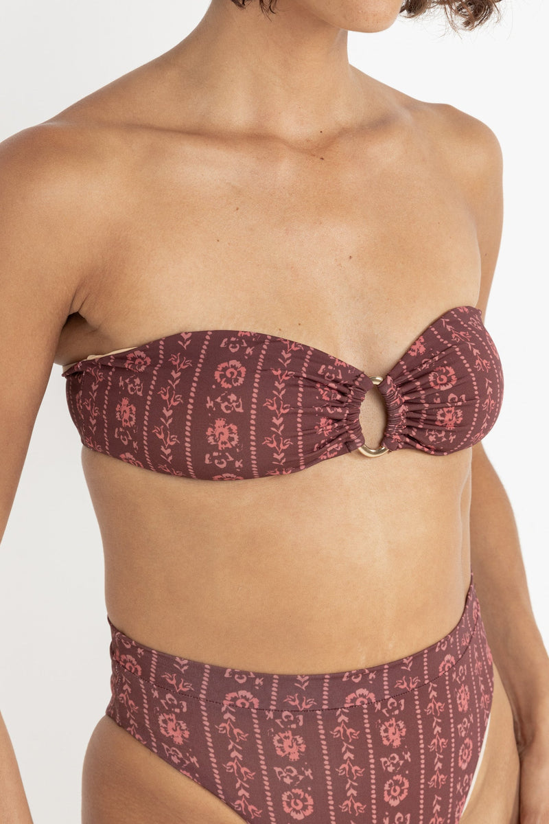 Vintage Floral Bandeau Top Burgundy